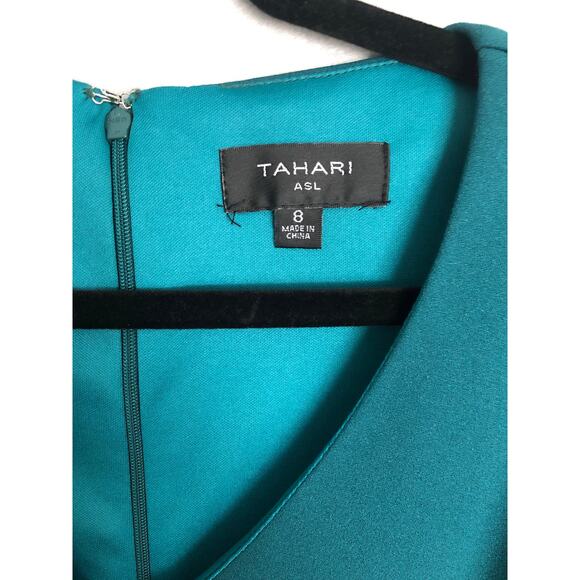 Tahari ASL Women's Size 8 Faux Wrap V-Neck Dress in Green - Picture 2 of 6